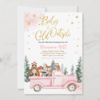 Invitation Baby shower boisé d'hiver rose et or