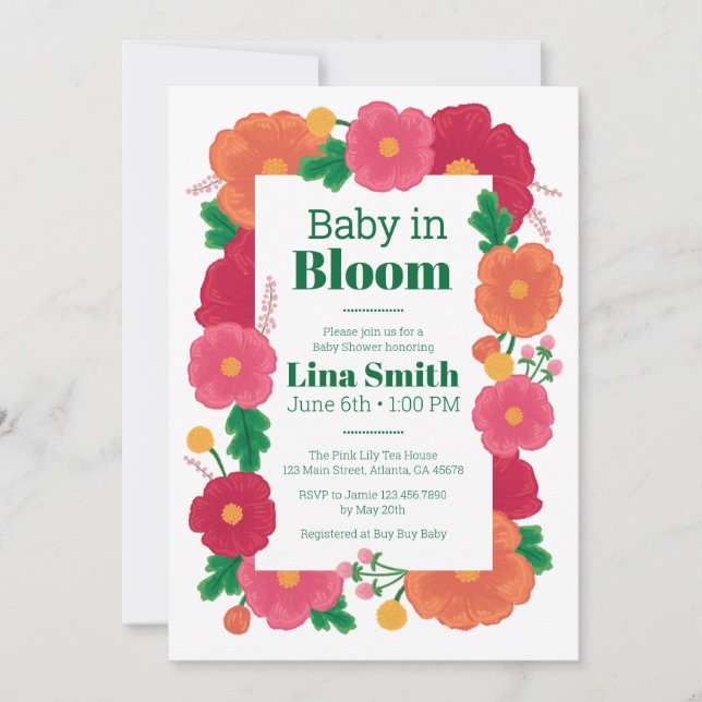 Invitation Baby shower Bold Blooms (Devant)