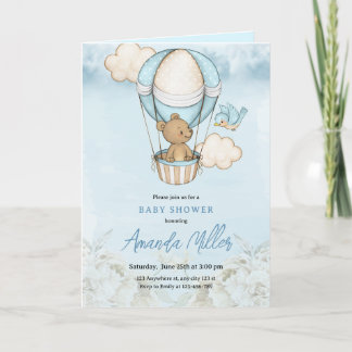Invitation Baby shower Boloon Ours Teddy, Baby shower Garçon