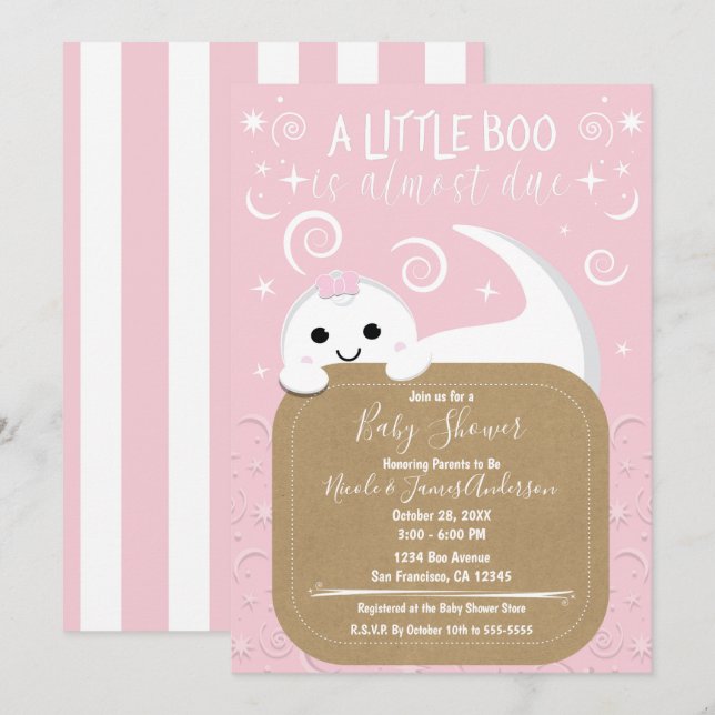 Invitation Baby shower Boo Halloween rose Fantôme de Pékin (Devant / Derrière)