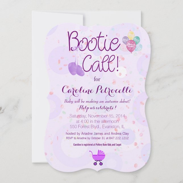 Invitation baby shower "bootie call" (Devant)