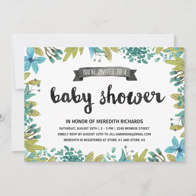 Invitation Baby shower botanique (Devant)