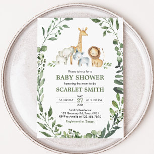 Invitation Baby-Shower Botanique Animaux de la Forêt