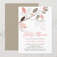 Baby shower botanique aux oiseaux roses et gris mi