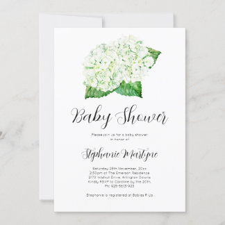 Invitation Baby shower botanique blanc Hydrangea Watercolor