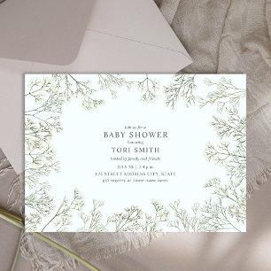 Invitation Baby shower botanique bleu pâle pour bébé