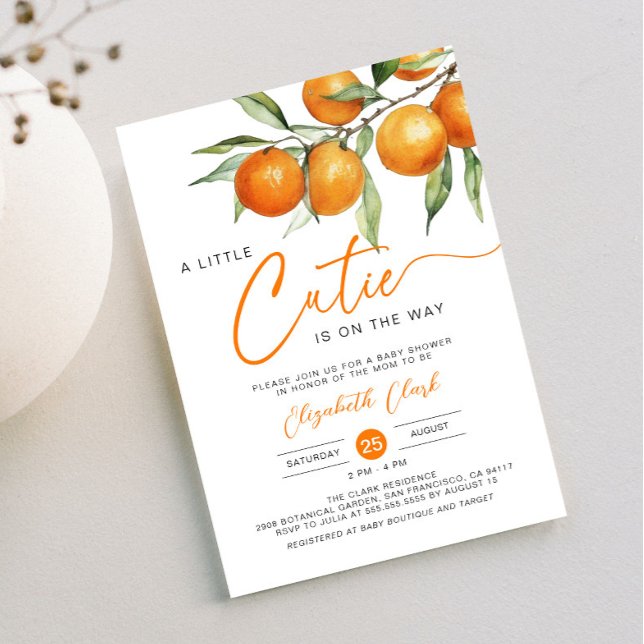 Invitation Baby shower Botanique Citrus Orange Little Cutie (Créateur téléchargé)