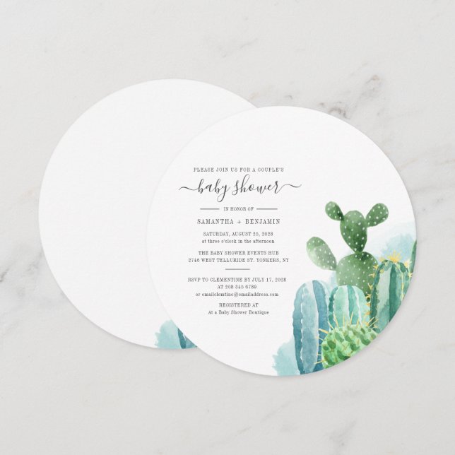 Invitation Baby shower Botanique Couples Cactus Plantes (Devant / Derrière)