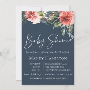 Invitation Baby shower botanique de corail de la Marine Invit