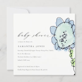 Invitation Baby shower botanique de fleurs bleues mignonnes p