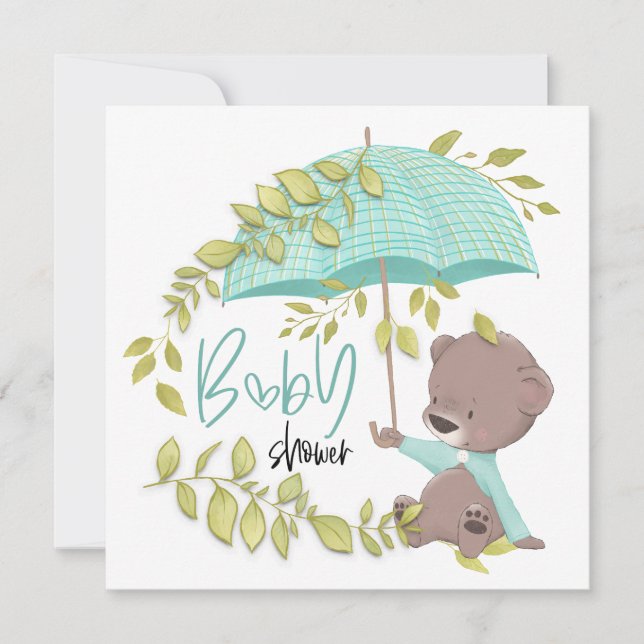 Invitation Baby shower botanique de l'Ours mignon (Devant)