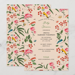 Invitation Baby shower botanique des abeilles à la main tiré