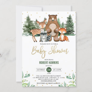 Invitation Baby shower botanique des animaux de la forêt bota