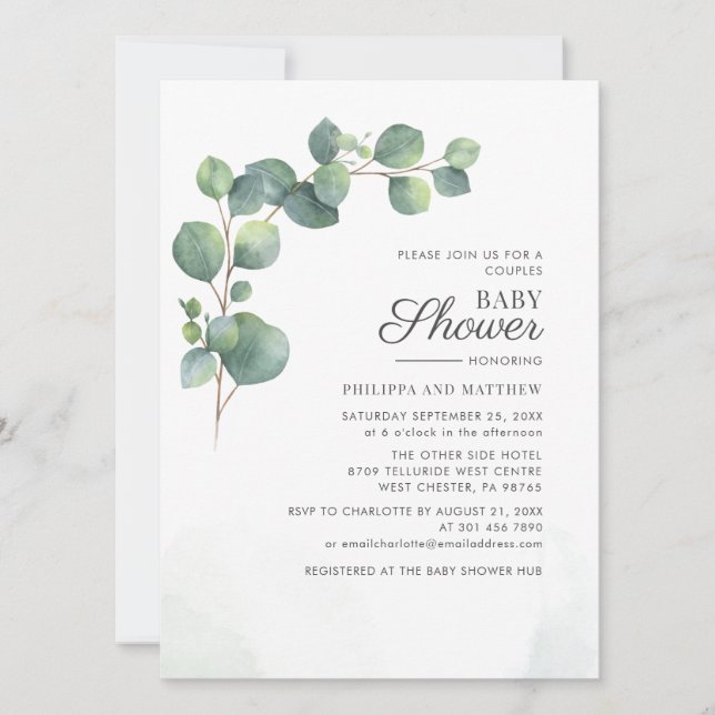 Invitation Baby shower Botanique Eucalyptus Foliage Couples (Devant)
