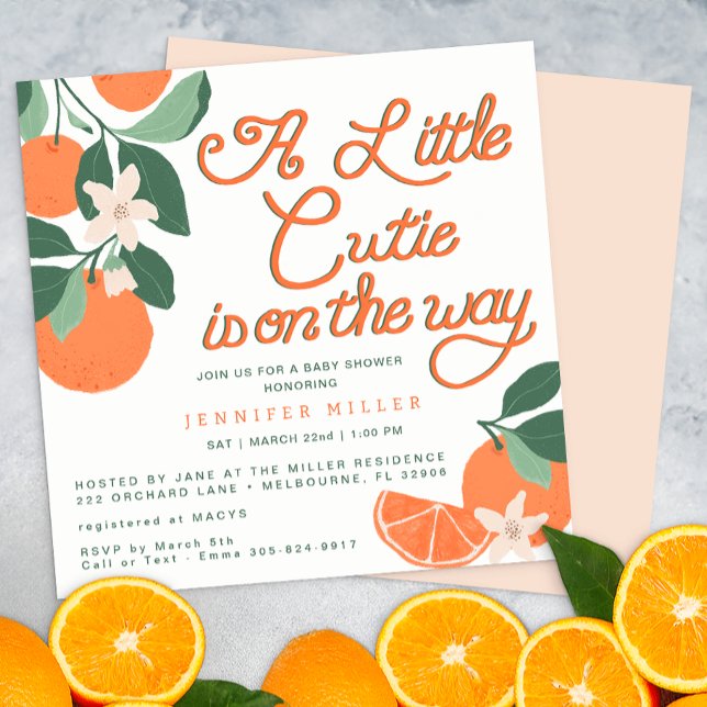 Invitation Baby shower botanique Little Cutie Citrus (Cute Citrus Baby Shower Invite)