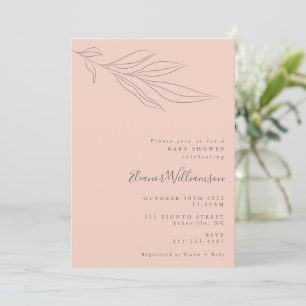 Invitation Baby shower botanique minimaliste rose pâle