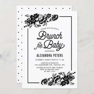 Invitation Baby shower botanique noir moderne Brunch