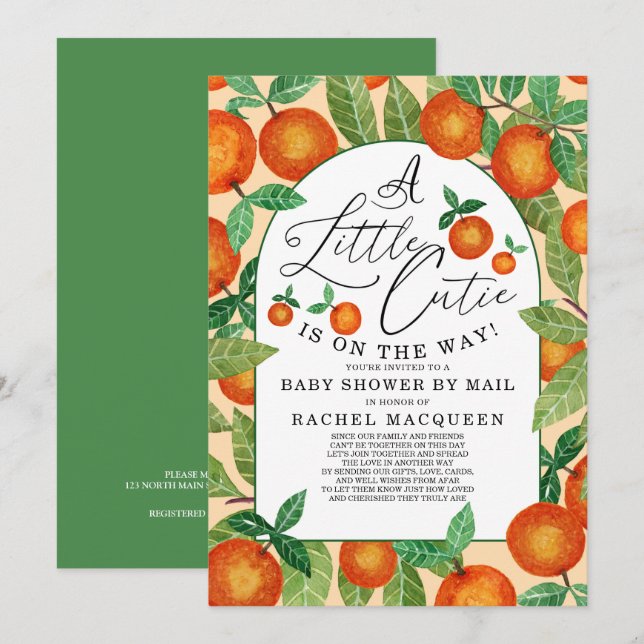Invitation Baby shower Botanique Orange Little Cutie Par Mail (Devant / Derrière)