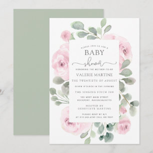 Invitation Baby shower botanique rose Eucalyptus
