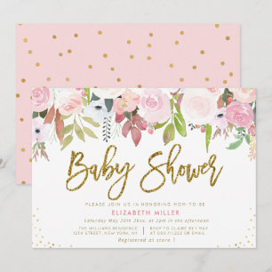 Invitation Baby shower botanique rose pâle