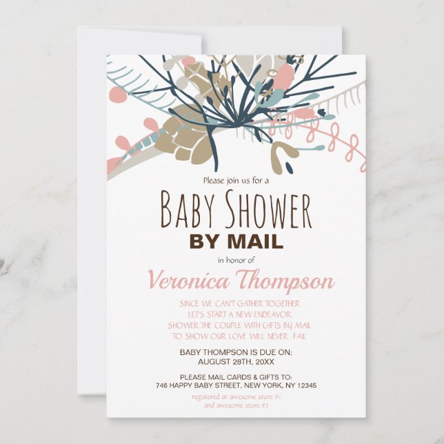 Invitation Baby shower Botanique Rustique Pastel Par Mail (Devant)