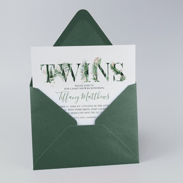 Invitation Baby shower botanique Tropical de verdure Twins (Créateur téléchargé)