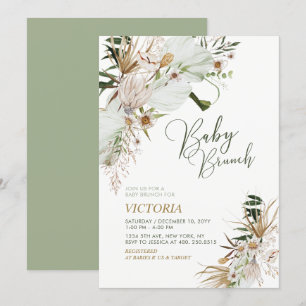 Invitation Baby shower botanique vert et or Boho Brunch