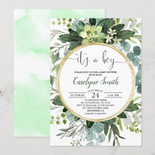 Invitation Baby shower Botanique Vert or Aquarelle