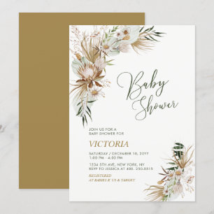 Invitation Baby shower botanique vert & or Boho