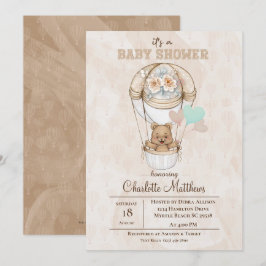 Invitation Baby shower Boulon Beige Bear Hot Air