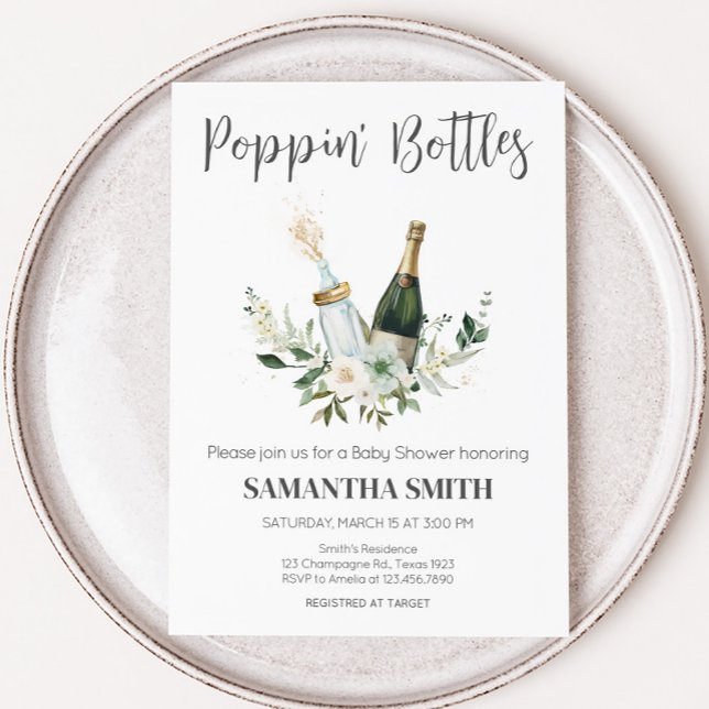 Invitation Baby shower Bouteilles pour bébés Poppin (Poppin' Bottles Baby Shower Invitation)