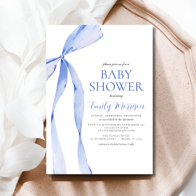 Invitation Baby shower Bow Bow à aquarelle bleu (Créateur téléchargé)