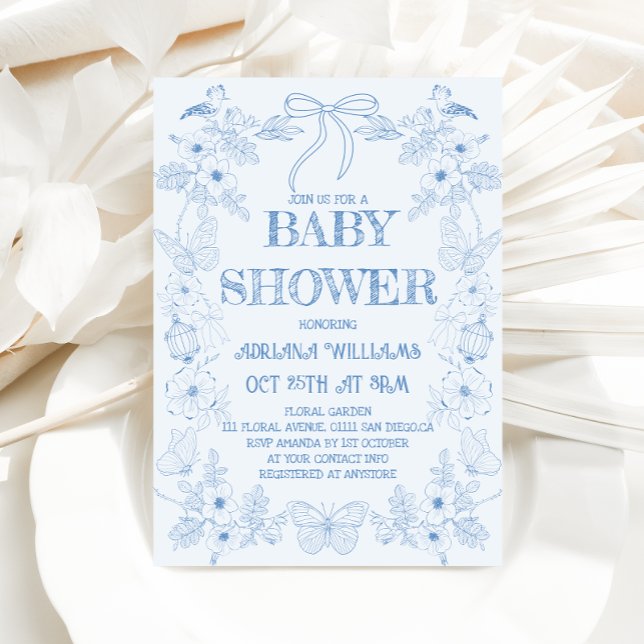 Invitation Baby shower Bow Bow Toile Bleu clair (Créateur téléchargé)