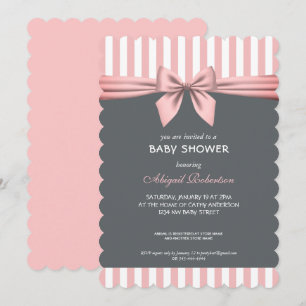 Invitation Baby shower Bow en Gris et rose vif Invita