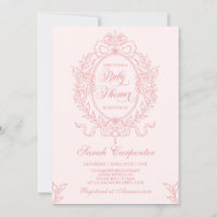 Baby shower Bow rose Fille Cadre Vintage Invitatio