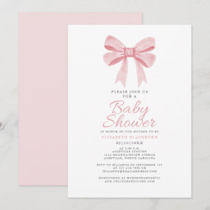 Invitation Baby shower Bow rose Girly Coquette élégante Paste