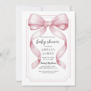 Invitation Baby shower Bow rose pâle Invitable
