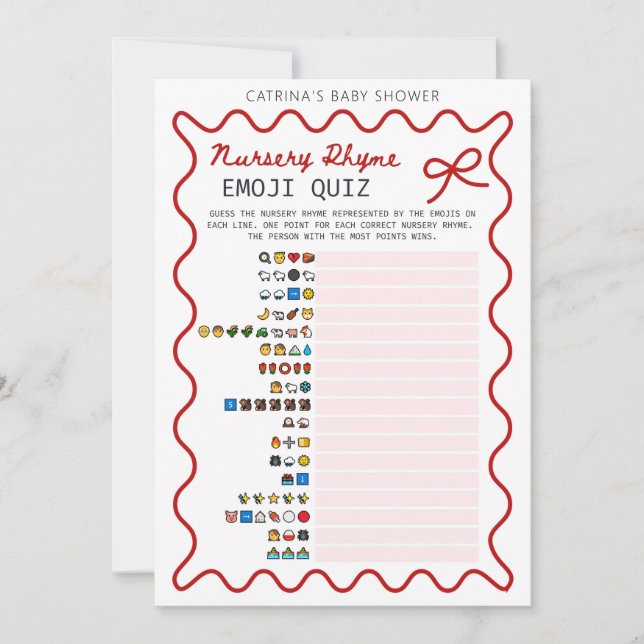 Invitation Baby shower Bow rouge - Nom modifiable, 5x7 (Devant)