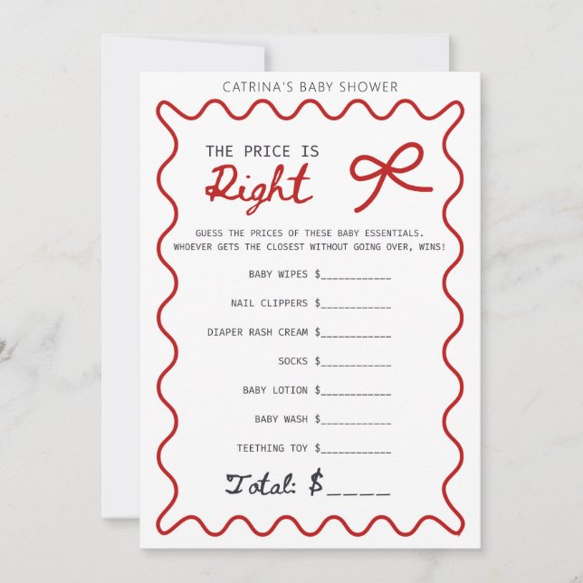 Invitation Baby shower Bow rouge - Nom modifiable, 5x7 (Devant)