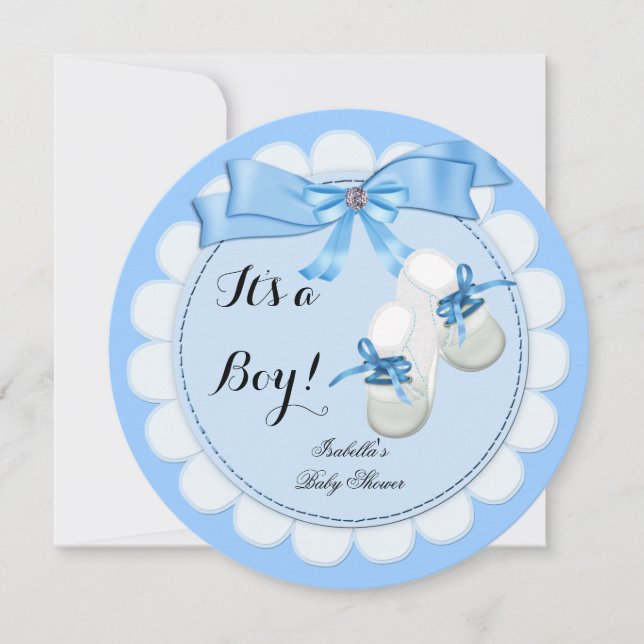 Invitation Baby shower Boy Blue Cute Blue Boties chaussures (Devant)