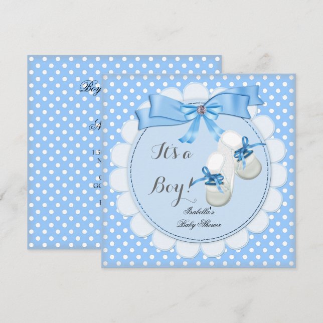 Invitation Baby shower Boy Blue Cute Blue Boties chaussures 2 (Devant / Derrière)