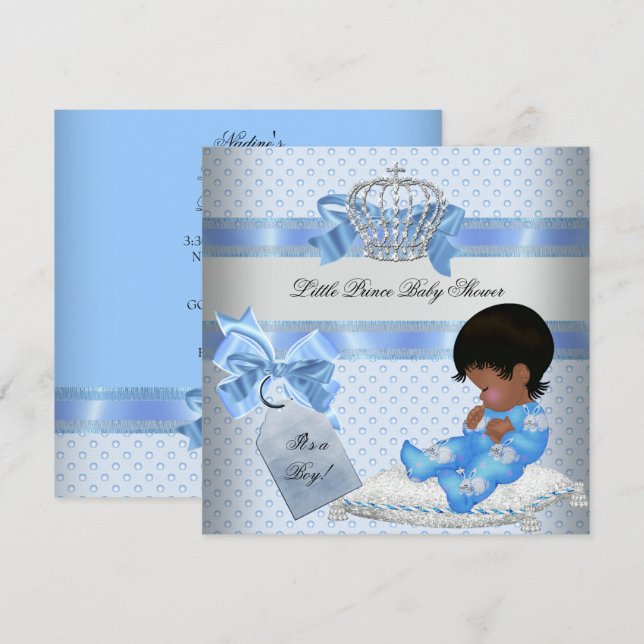 Invitation Baby shower Boy Blue Little Prince Bunnies (Devant / Derrière)