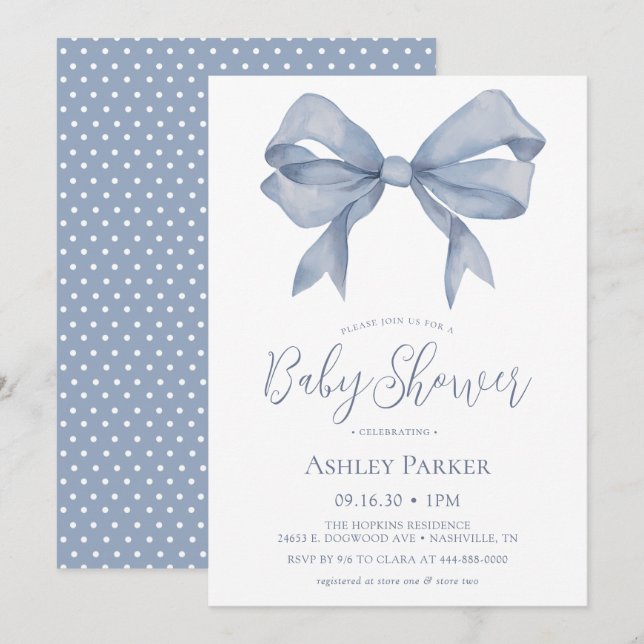 Invitation Baby shower Boy Boy Blue Dusty (Devant / Derrière)