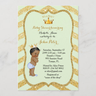 Invitation Baby shower BOY, chevron doré, menthe & or.