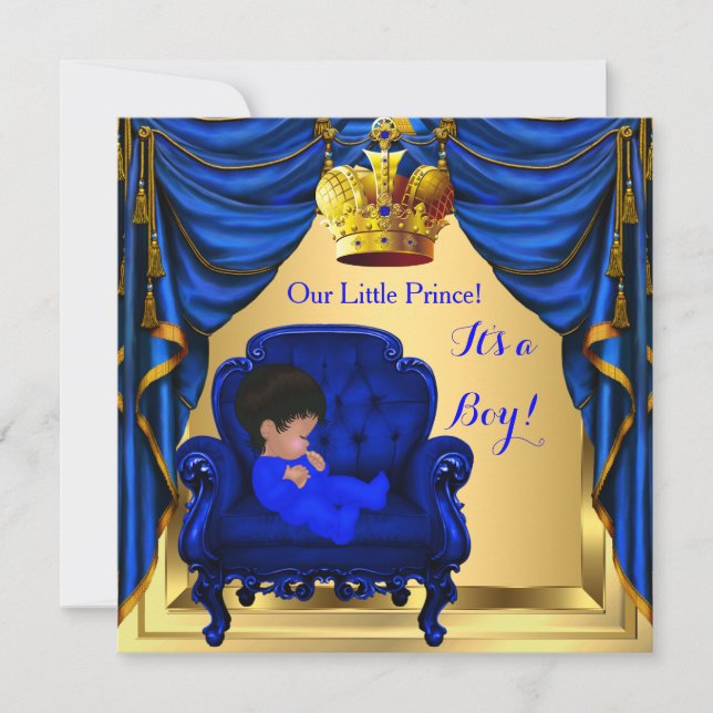 Invitation Baby shower Boy Little Prince Royal Blue Gold 2a (Devant)