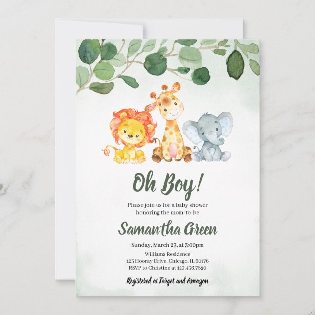 Invitation Baby shower Boy Safari Jungle (Devant)