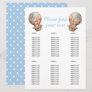 Invitation Baby shower Boy Teddy Floral Balloon bleu