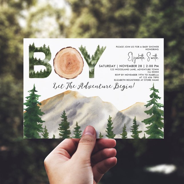 Invitation Baby shower Boy Watercolor Mountains (Créateur téléchargé)