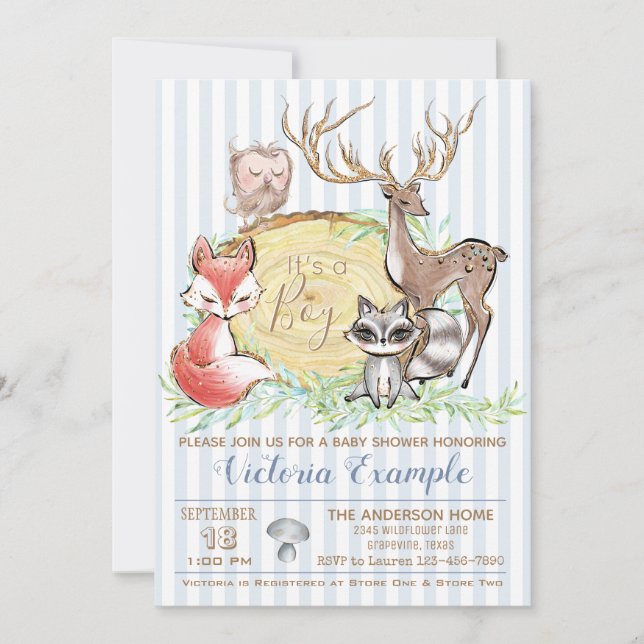 Invitation Baby shower Boy Woodland Forest (Devant)