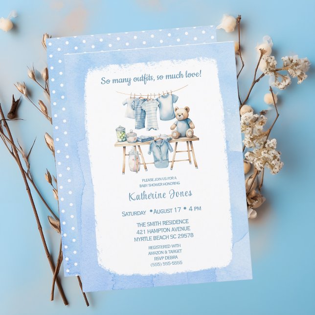 Invitation Baby shower Boys Clothesline Teddy Bear (Créateur téléchargé)